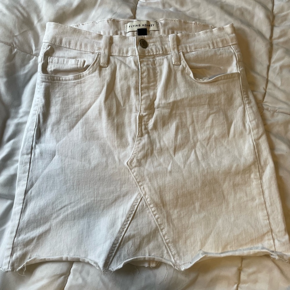 Flying monkey white denim skirt